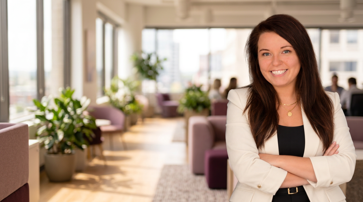 Growth Lab founder smiling with arms crossed in a bright office
